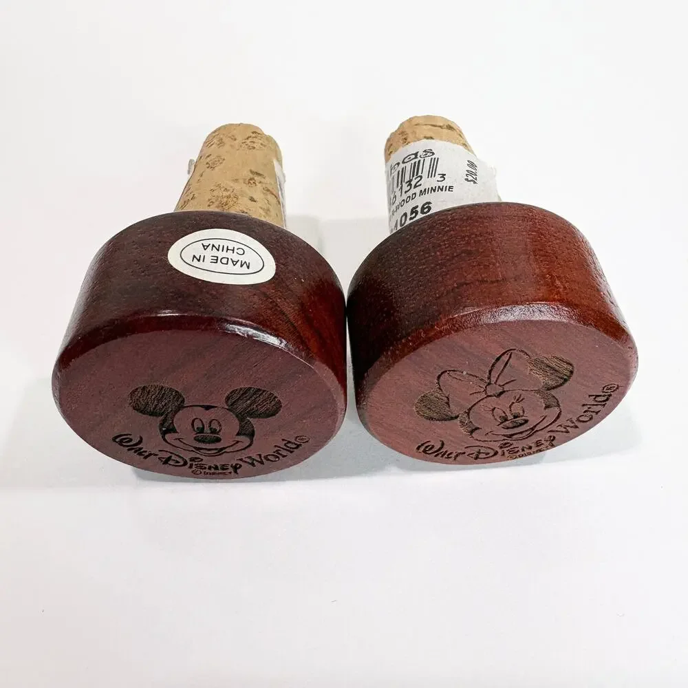 Walt‎ Disney World Mickey & Minnie Mouse Wine Bottle Cork Stopper Wood Engraved